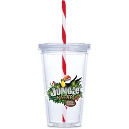 Malibu Double-Wall Plastic Tumbler & Straw Red